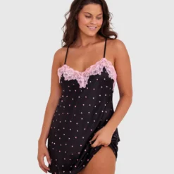 Angelica Hearts Short Slip - Black