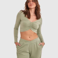 Chill Crop Long Sleeve Shirt - Khaki 9 Chill Crop Long Sleeve Shirt - Khaki -brasnthings shop chill crop long sleeve shirt khaki 01440102 10