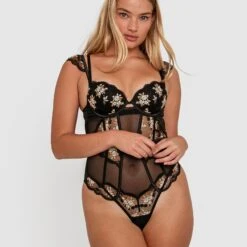 Enchanted Tuscan Sun Push Up Bodysuit - Black