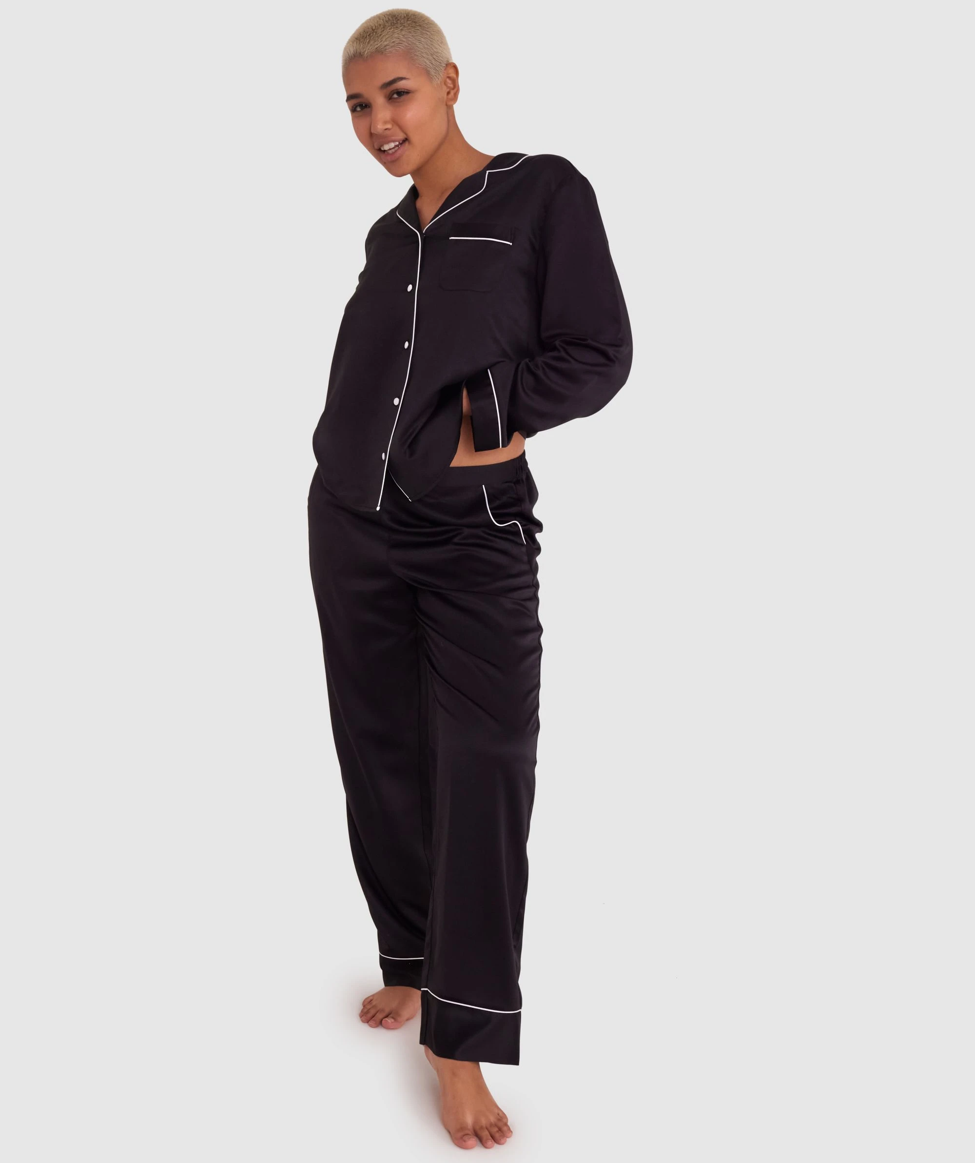 Liquid Satin Long Pant - Black 2 Liquid Satin Long Pant - Black - Image 2