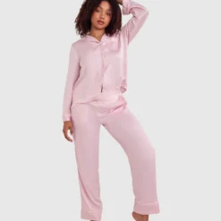 Liquid Satin Long Pants - Light Pink -brasnthings shop liquid satin long pants light pink 01344801 7