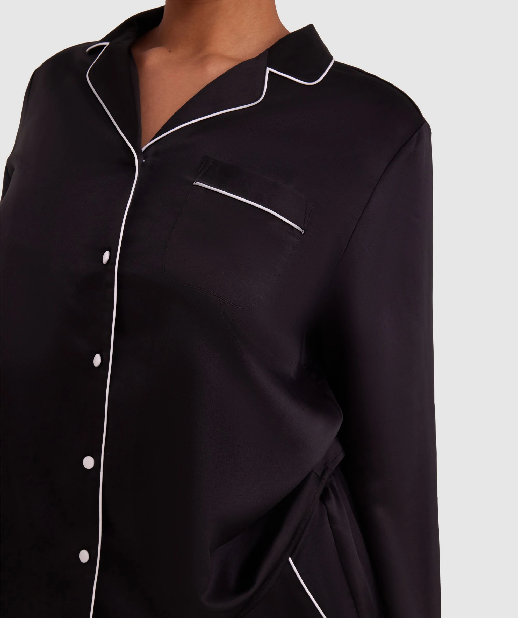 Liquid Satin Long Sleeve Shirt - Black 3 Liquid Satin Long Sleeve Shirt - Black - Image 3
