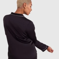 Liquid Satin Long Sleeve Shirt - Black 10 Liquid Satin Long Sleeve Shirt - Black -brasnthings shop liquid satin long sleeve shirt black 01344604 17