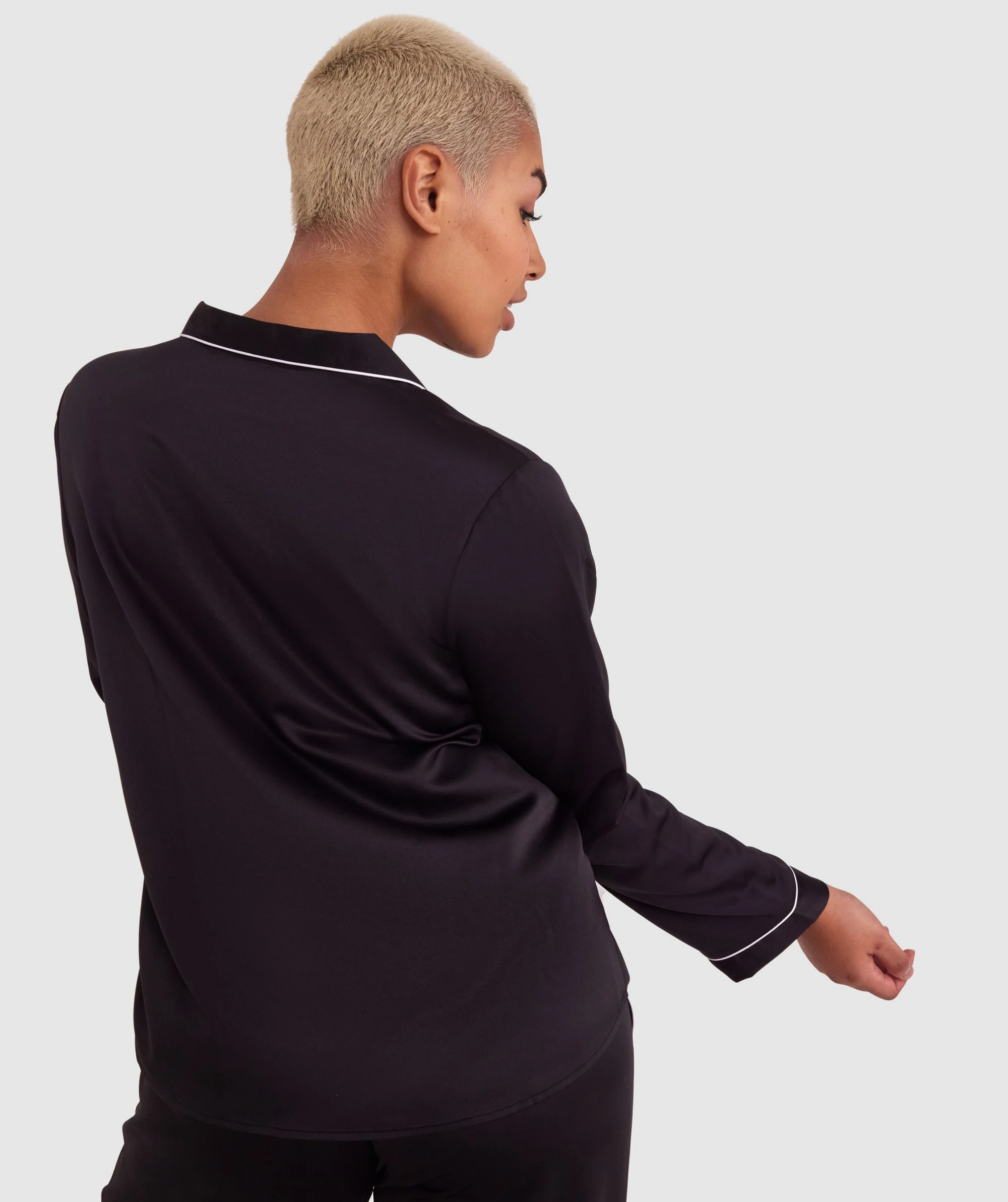 Liquid Satin Long Sleeve Shirt - Black 5 Liquid Satin Long Sleeve Shirt - Black - Image 5