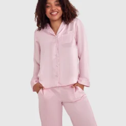 Liquid Satin Long Sleeve Top - Light Pink -brasnthings shop liquid satin long sleeve top light pink 01344601 2