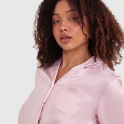Liquid Satin Long Sleeve Top - Light Pink -brasnthings shop liquid satin long sleeve top light pink 01344601
