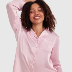 Liquid Satin Long Sleeve Top - Light Pink