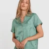 Liquid Satin Short Sleeve Shirt - Green