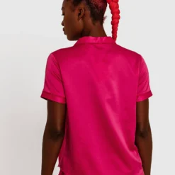 Liquid Satin Short Sleeve Shirt - Magenta -brasnthings shop liquid satin short sleeve shirt magenta 01324505 4