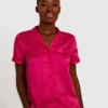 Liquid Satin Short Sleeve Shirt - Magenta
