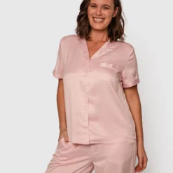 Liquid Satin Short Sleeve Top - Light Pink