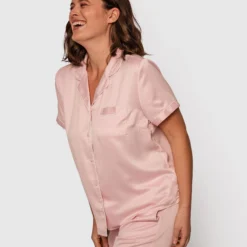 Liquid Satin Short Sleeve Top - Light Pink -brasnthings shop liquid satin short sleeve top light pink 01324502 8