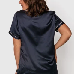 Liquid Satin Short Sleeve Top - Navy 7 Liquid Satin Short Sleeve Top - Navy -brasnthings shop liquid satin short sleeve top navy 01324503 8
