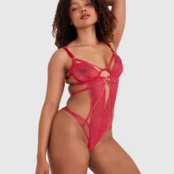 Night Games Bleeding Hearts Bedroom Bodysuit - Red