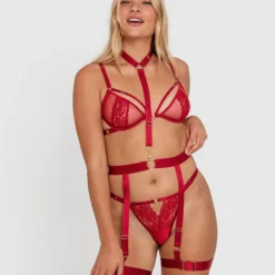 Night Games Domme Suspender - Dark Red