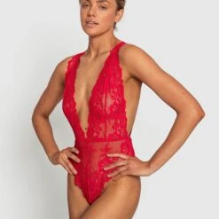 Night Games Entice Plunge Bodysuit - Red -brasnthings shop night games entice plunge bodysuit red 01249501 4