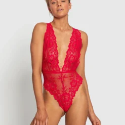 Night Games Entice Plunge Bodysuit - Red