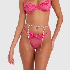 Night Games Prom Queen Crystal Suspender - Pink