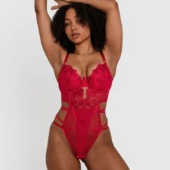 Night Games Showstopper Push Up Bodysuit - Red