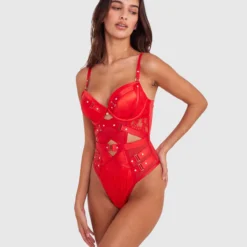 Vamp Don't You Dare Push Up Bodysuit - Red