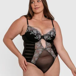 Vamp Glow Getter Push Up Half Cup Bodysuit - Black